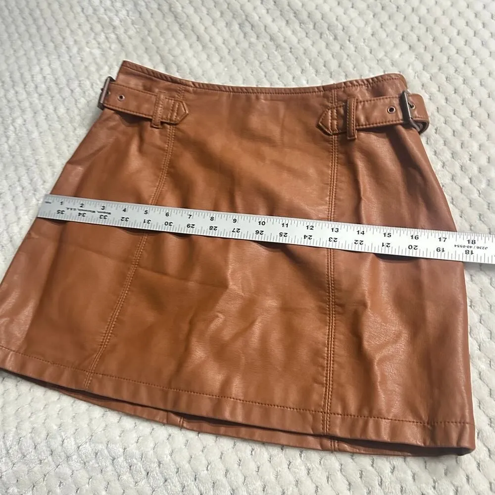 Free People Charli Mini Skirt Women's 0 Brown Vegan Leather Buckle Zip - Image 8