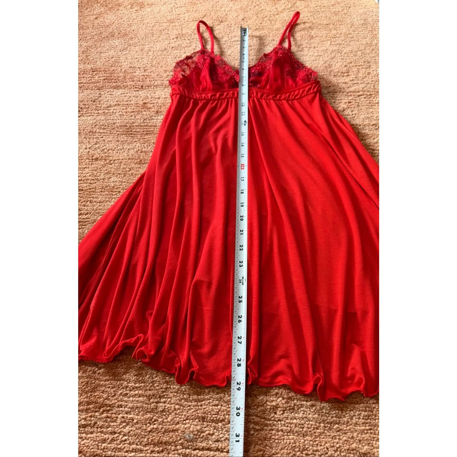 Adome Red Lace Trim Slip Dress M Spaghetti Straps Adjustable Back Size M - Image 4