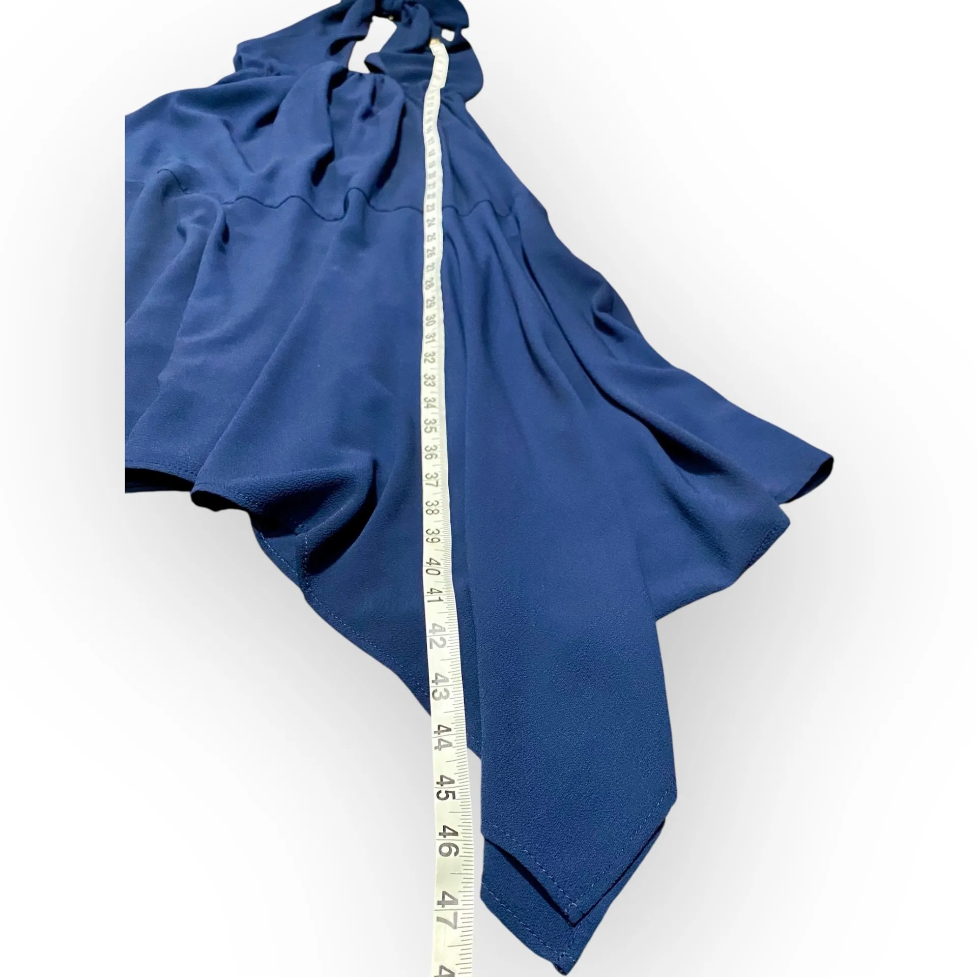 Vici Navy Blue Halter Handkerchief Hem Midi Dress XS Boho Chic Plunge Neck Boho - Image 5