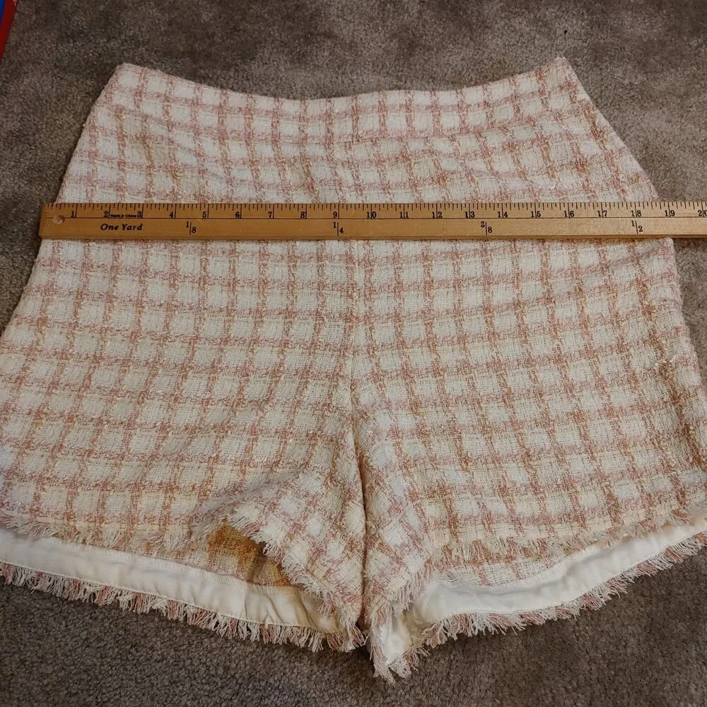 Ann Taylor Size 8 Tweed Shorts Pink White Square Zipper Side Pockets Pastel - Image 6