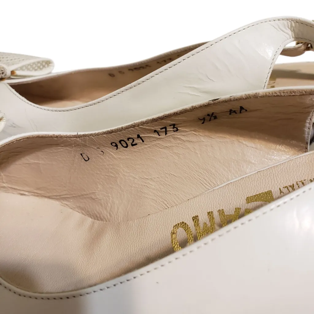 Vintage Salvatore Ferragamo Peep Toe Bow Sling Back Heels Size 9.5 - Image 12