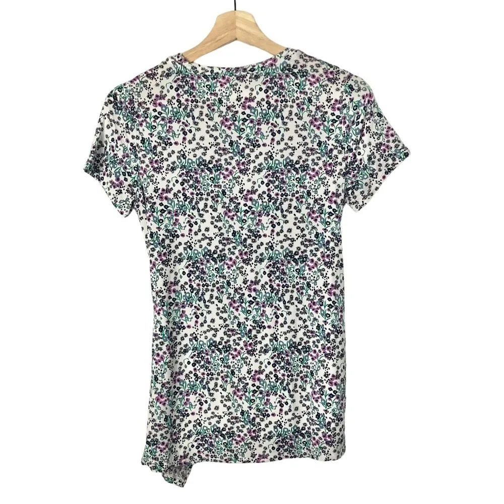 Cuddl Duds White Purple Ditsy Floral Short Sleeve T-Shirt S - Image 3