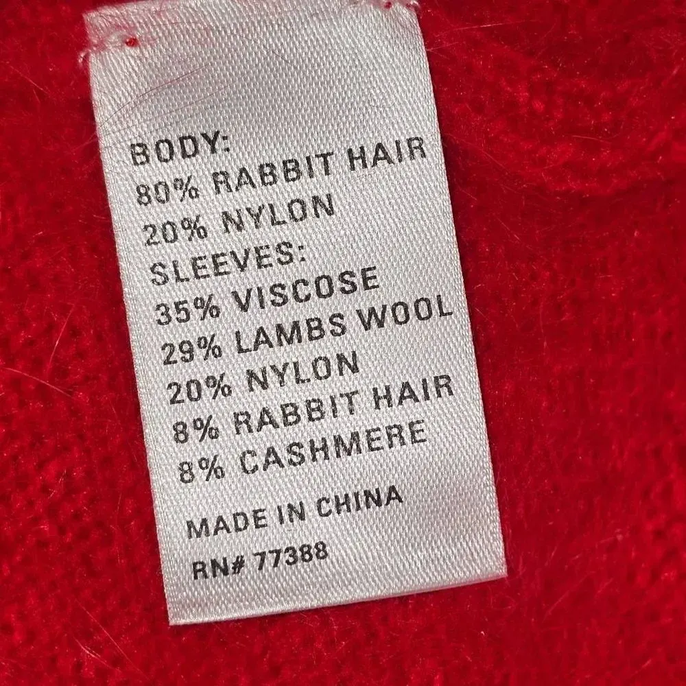Wallace Womens Red Rabbit Hair Lambs‎ Wool Cashmere Blend Sweater Small Red - Image 6