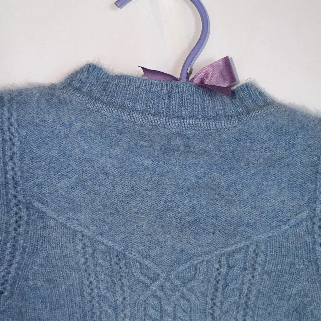 Aqua Cashmere Light Blue Cable Knit Sweater - Image 12