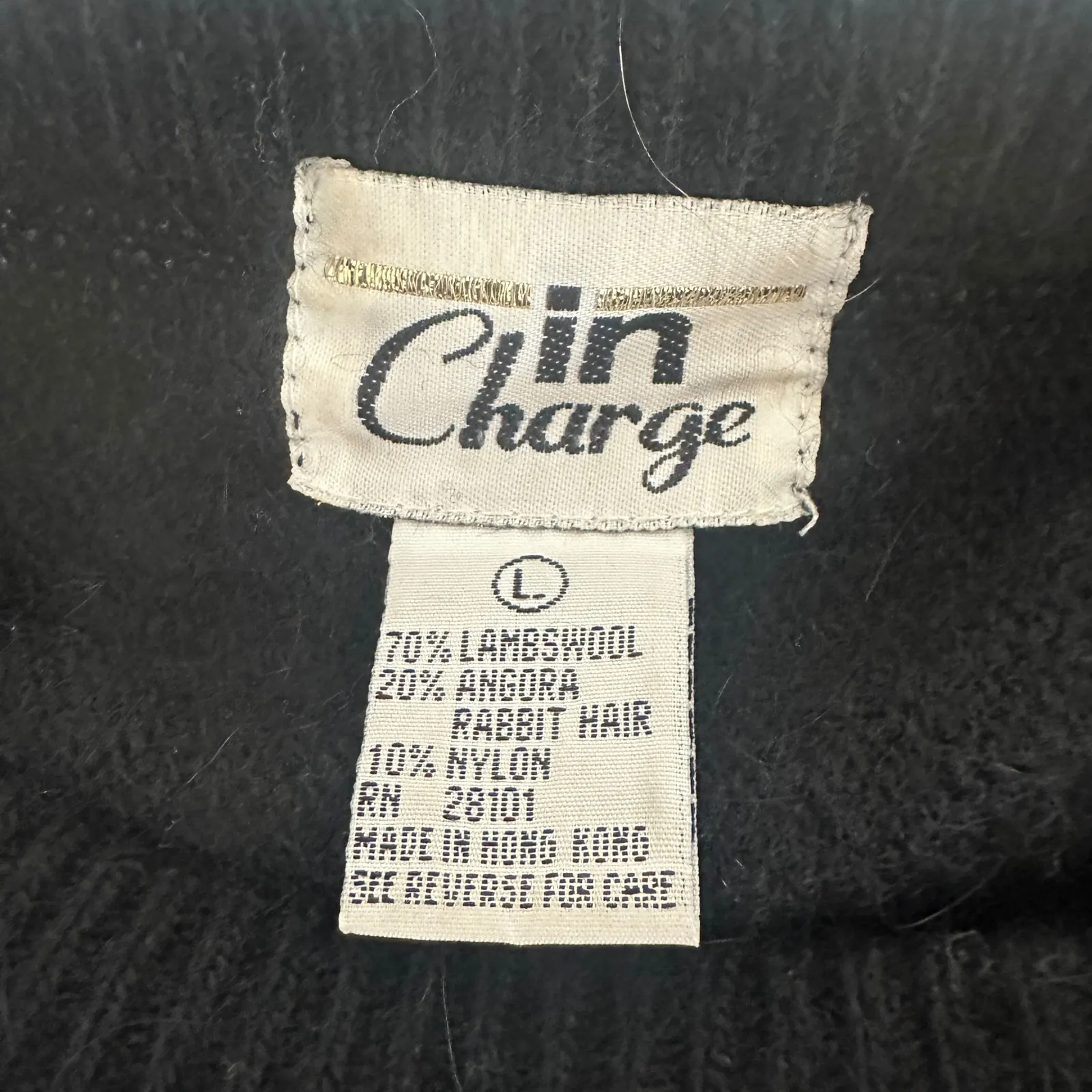 Vintage 90s Embellished Sweater Angora Lambswool Sequin Floral Black Women Large - Image 5