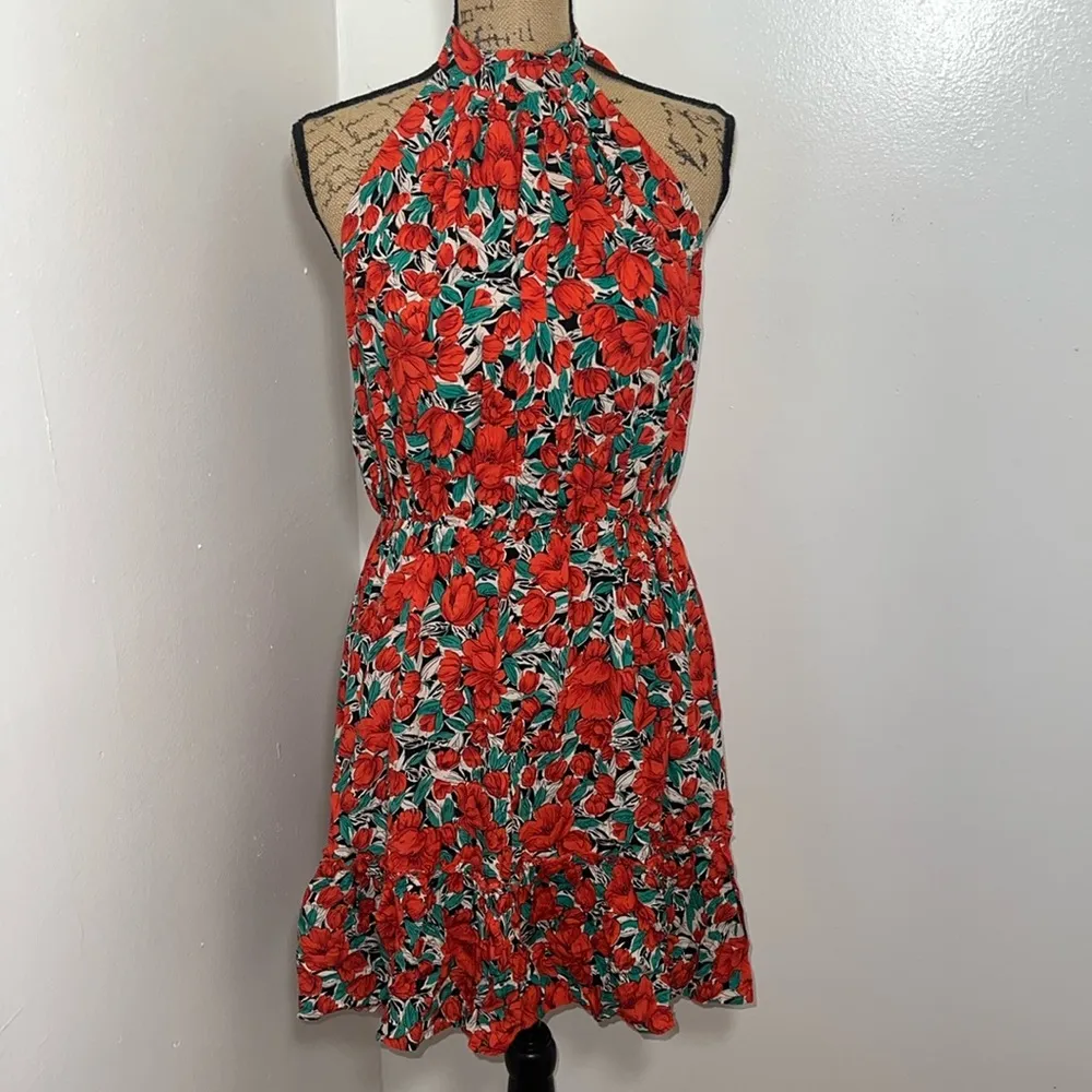 BTFBM Women Floral Dresses Casual Summer Sleeveless Halter Neck Ruffle Belt Boho Size L - Image 5