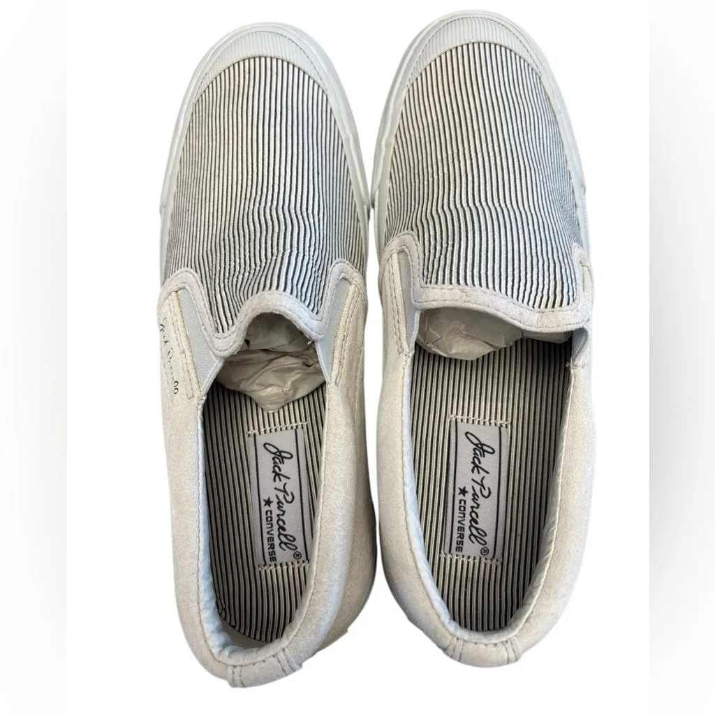Converse Jack Purcell Slip-On Sneakers Gray Canvas Ribbed Unisex Casual Shoes - Image 3