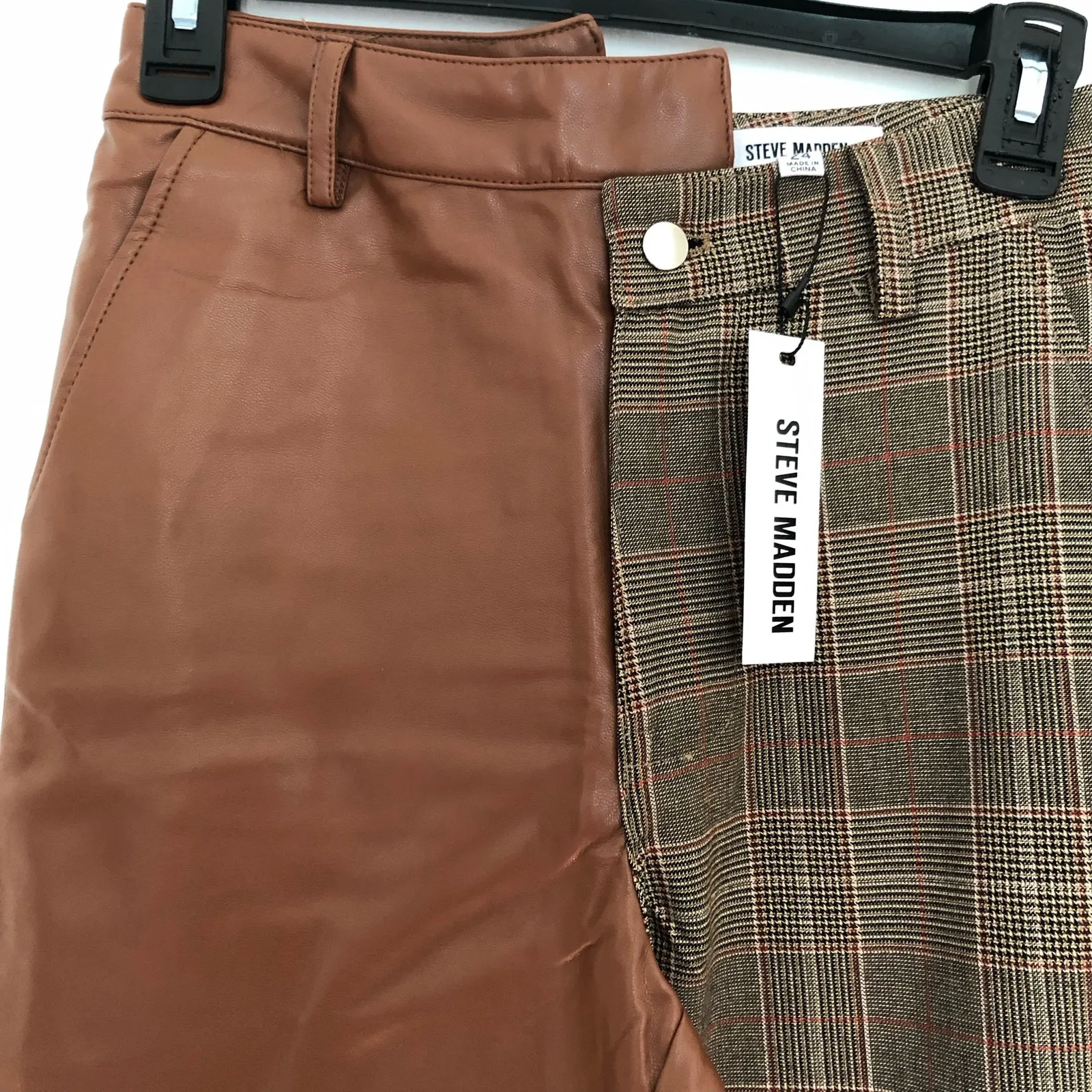 Steve Madden‎ Women’s Dual Tone Pants Straight Leg Plaid One Side Brown Size 24 - Image 6