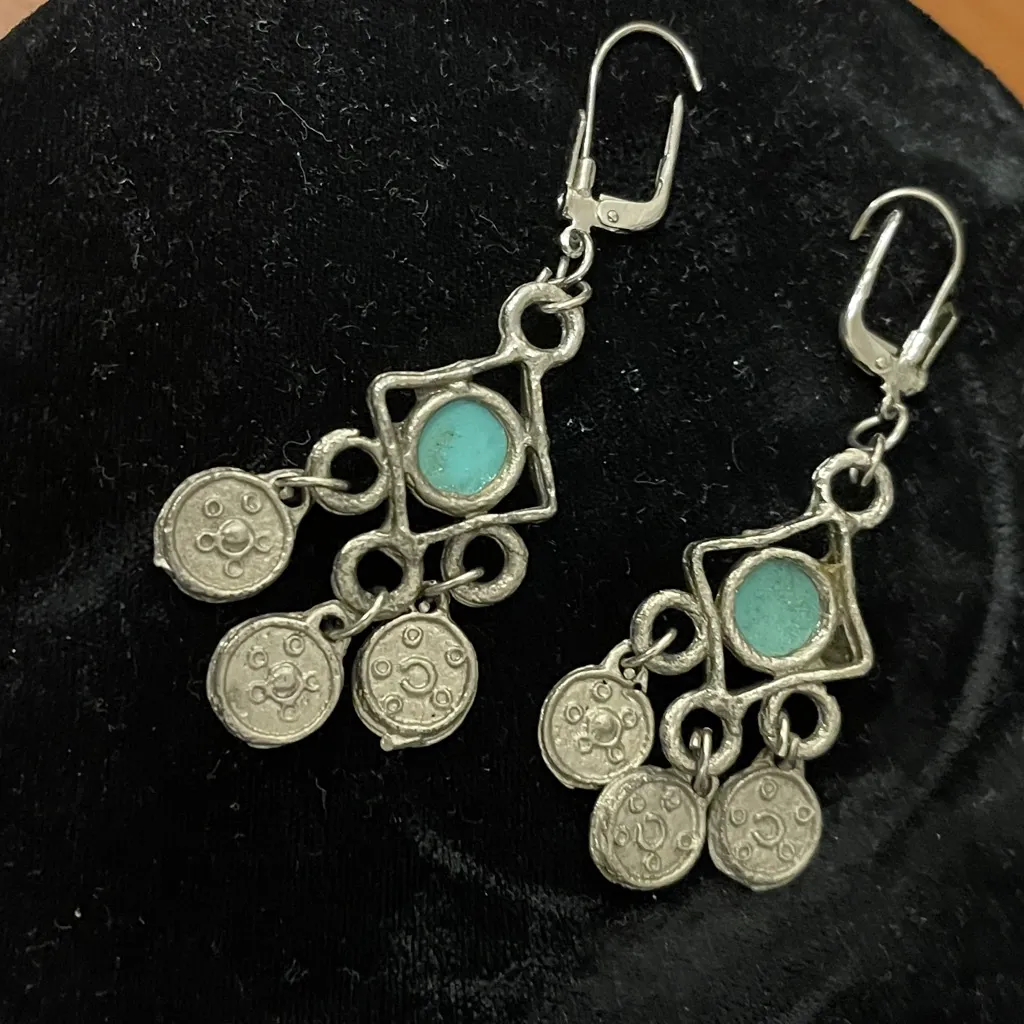 Boho Chandelier Turquoise Silver Earrings - Image 3