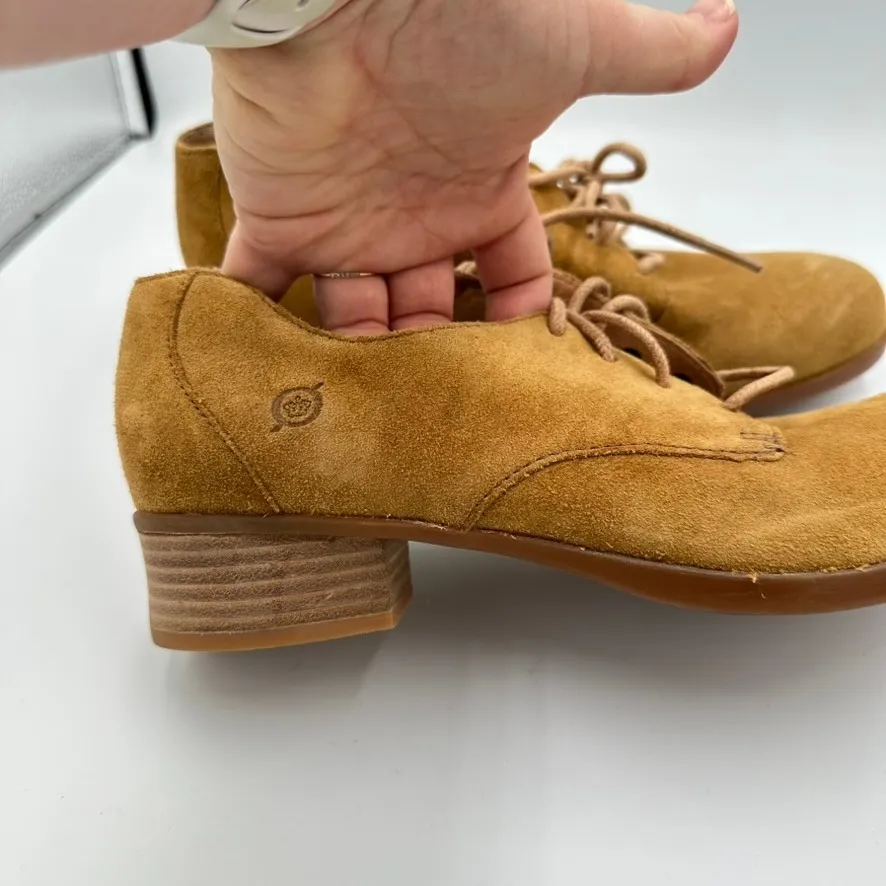 Born Hand Crafted Footwear Suede Lace Up Mott Oxford Heel Preppy Academia Retro Tan Size 9.5 - Image 4
