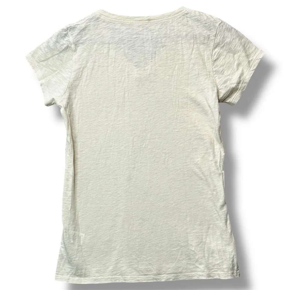 Y2K Calvin Klein Jeans Women's Beige Beaded T-Shirt Size PS Streetwear Boho Chic - Image 2