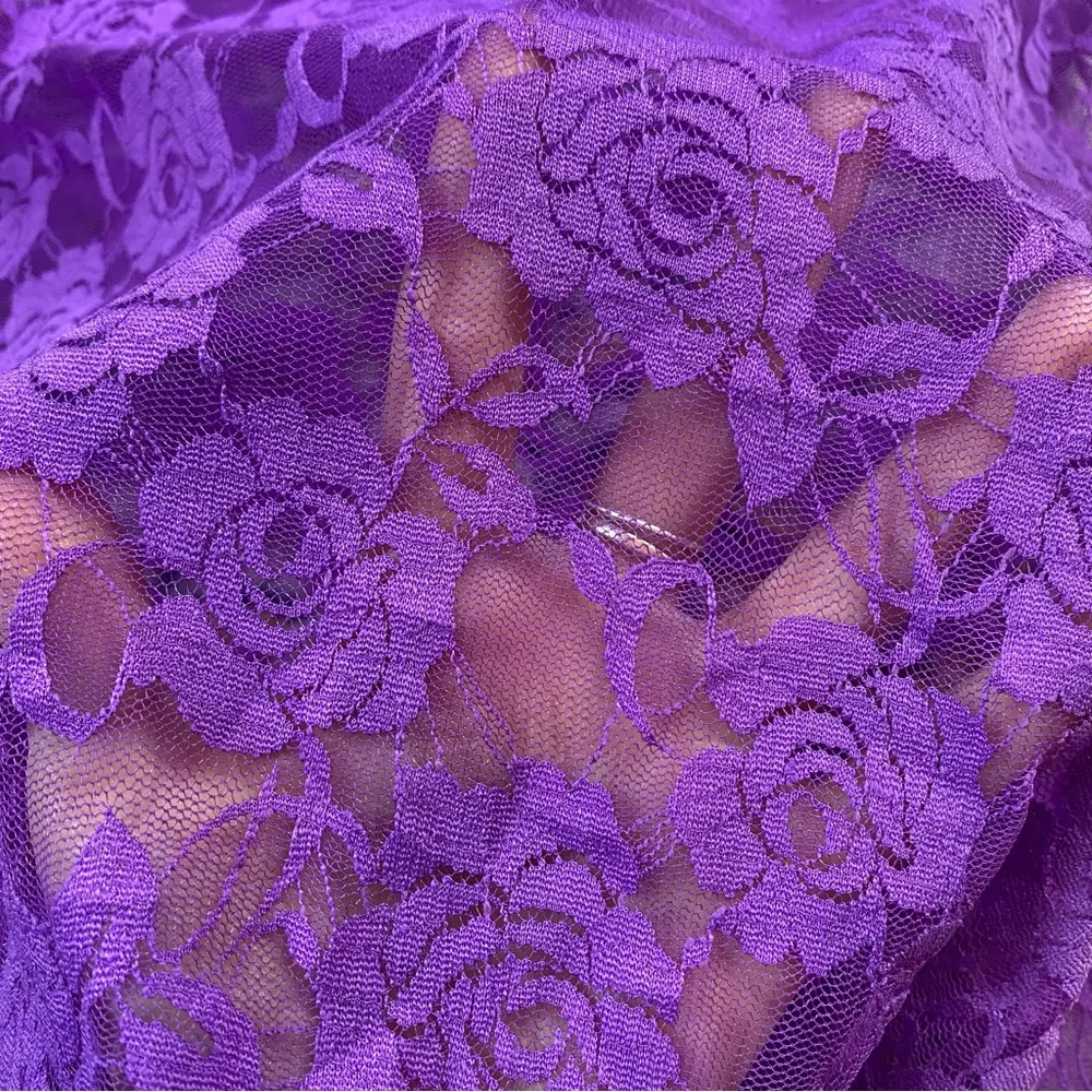 Y2K Purple Lace Lingerie Slip Dress – Sheer Floral Mini Size Medium - Image 5