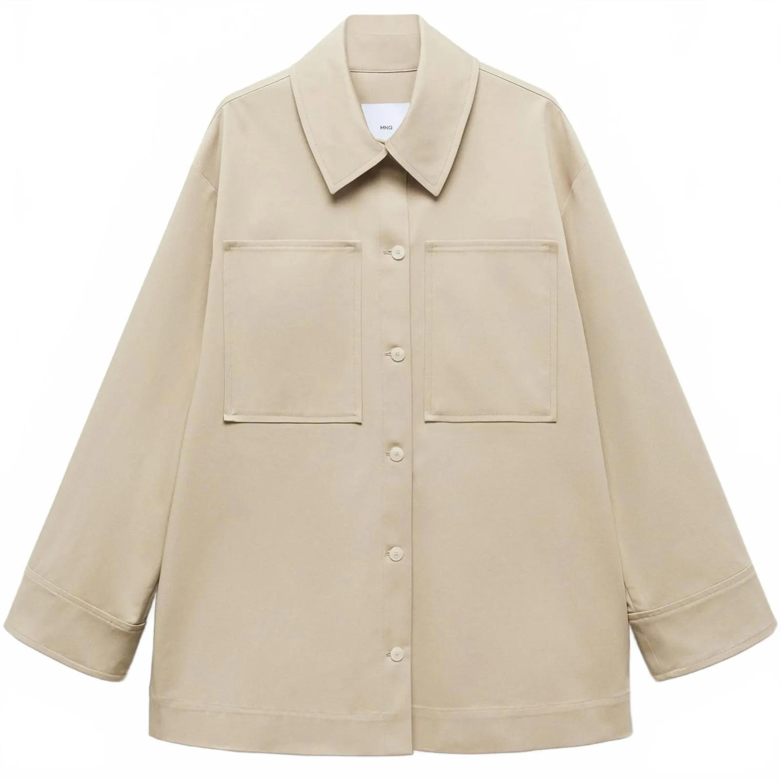 Mango Cotton Blend Oversized Overshirt with Pockets Beige NWT Small - Image 4