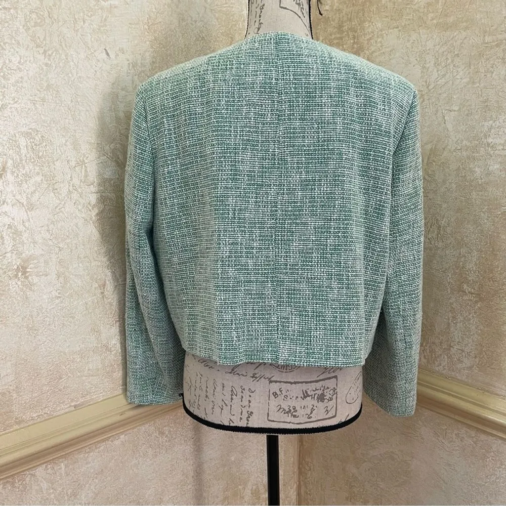 ZARA New Luxury Preppy Green Long Sleeves Round Neck Textured Crop Blazer Sz XL - Image 8