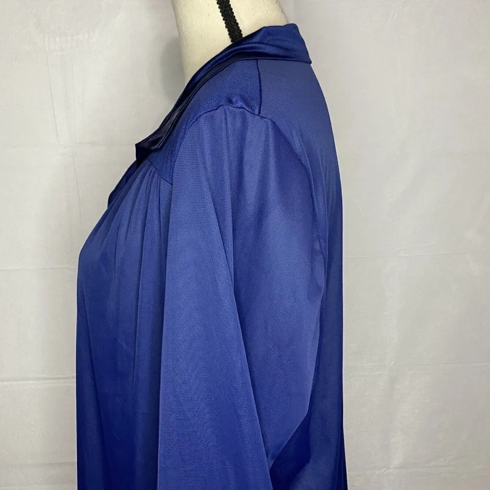 Vintage Vanity Fair Blue Robe Embroidered Button Down Nylon Plus Size Medium - Image 5
