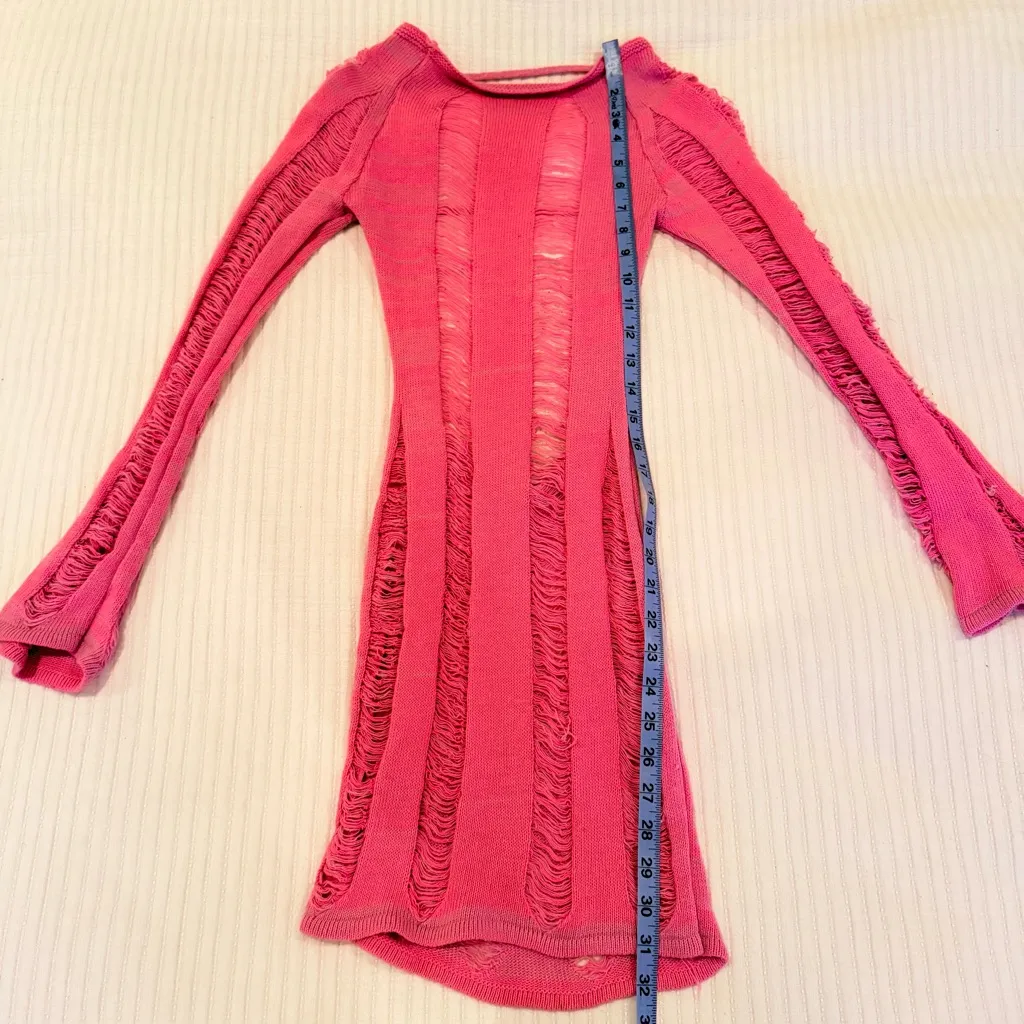 Boohoo Beachwear Pink Knitted Long Sleeve Mini Dress Open Low Back Size Medium - Image 8
