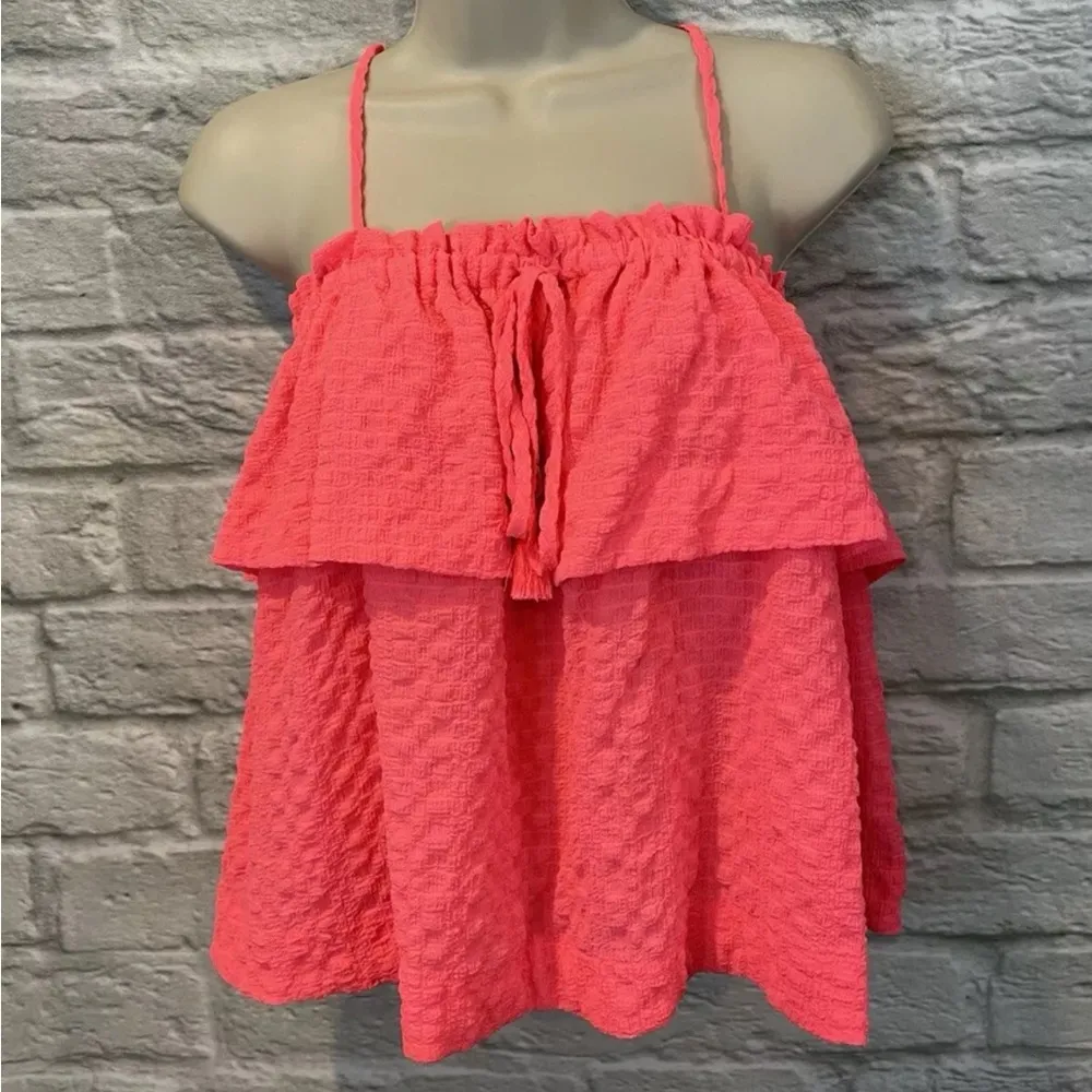 Lilly Pulitzer Mays Top - Small - Ruffle Tassel Coral Reef Pink Tank Top - Image 2