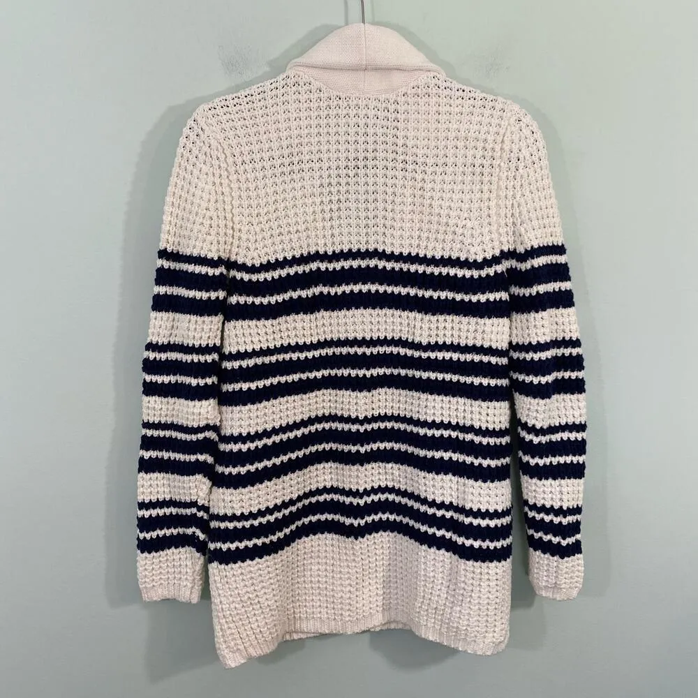 Lands' End Women's White & Navy Nautical Shawl Collar Knit Cardigan Size M - Image 8