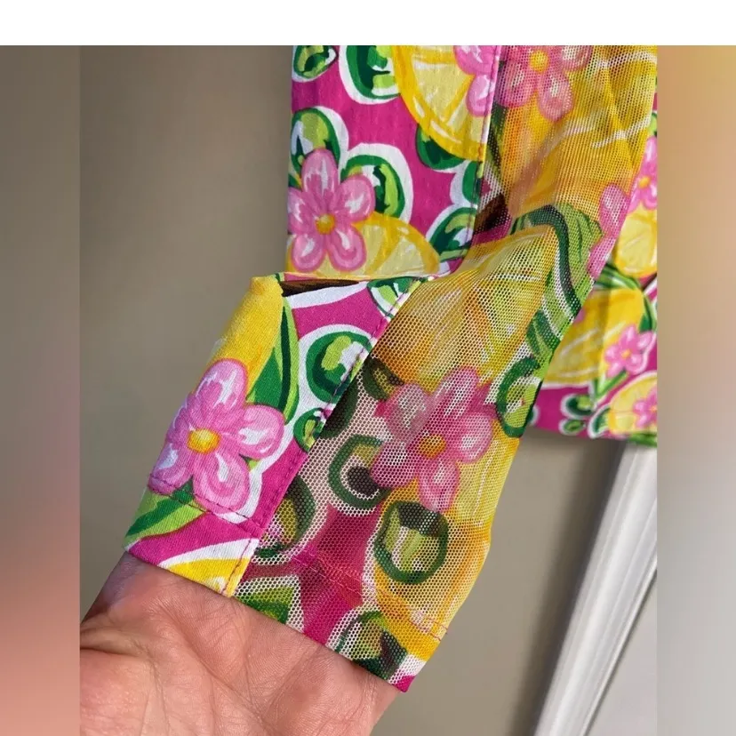 IBkul athletic top lemon novelty print long sleeve 1/4 zip up women small NWT Yellow - Image 7