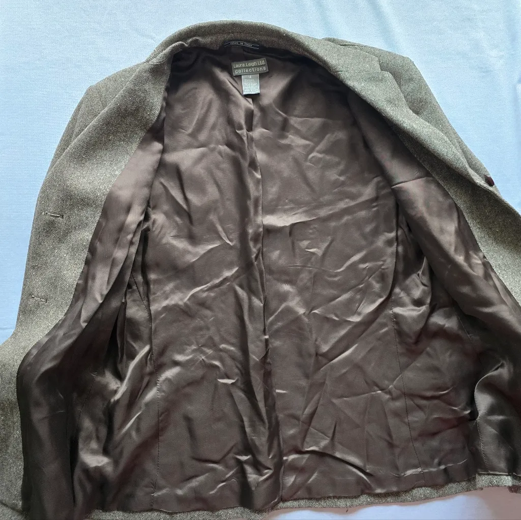 Laura Leigh Ltd. Brown Blazer Wool Blend Structured‎ Shoulders Size 12 - Image 9