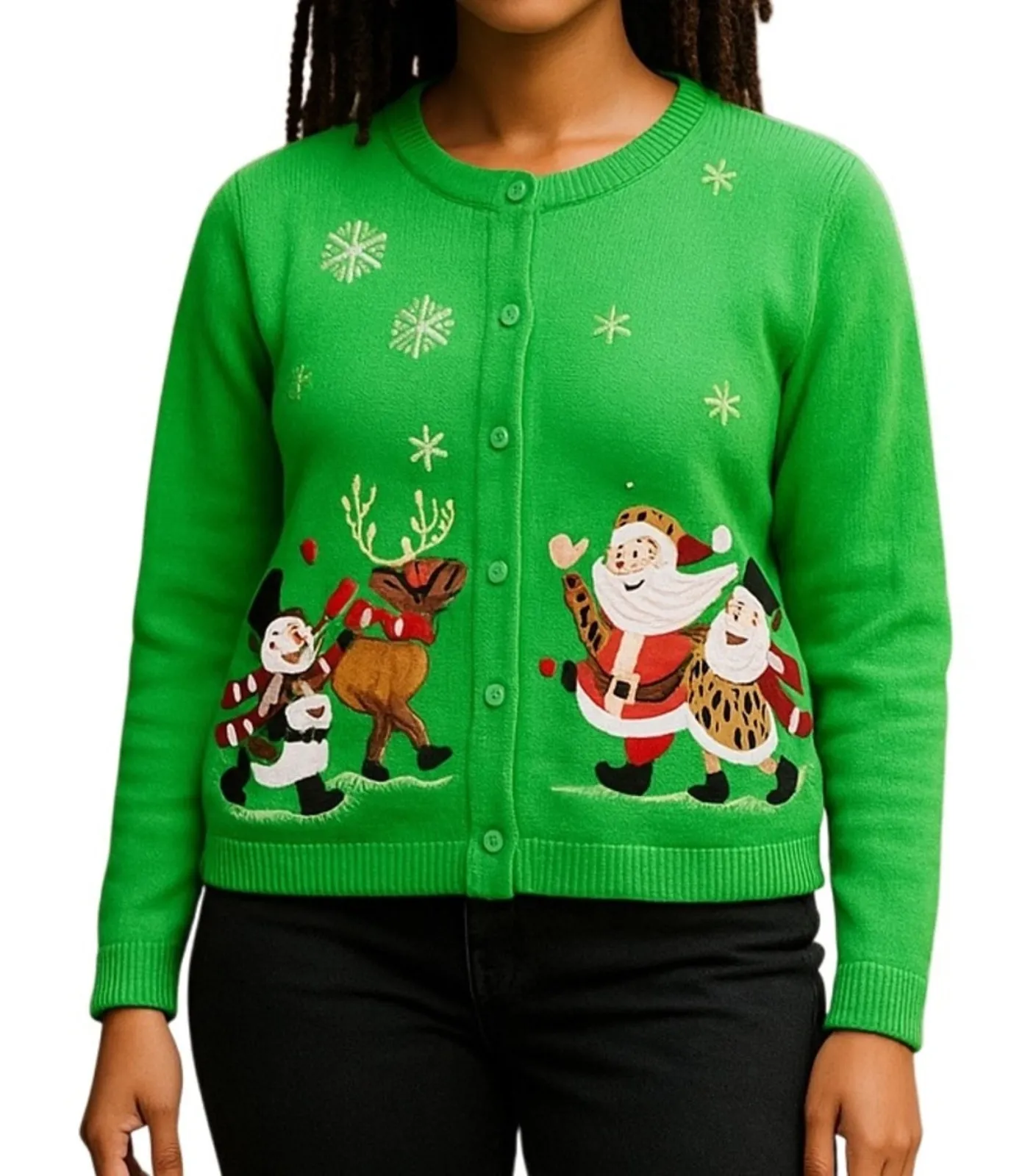Vintage Classic Elements Christmas Cardigan M | Ugly Holiday Sweater Embellished - Image 1