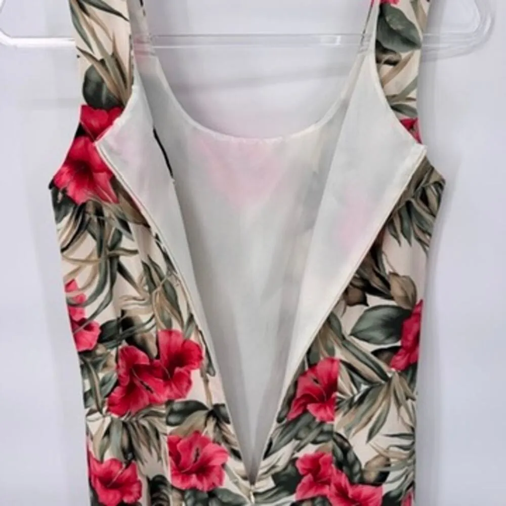 Vintage Jolibel Hawaiian Island Cruise Dress Womens 6 Cream‎ Floral Print Rayon Green - Image 6