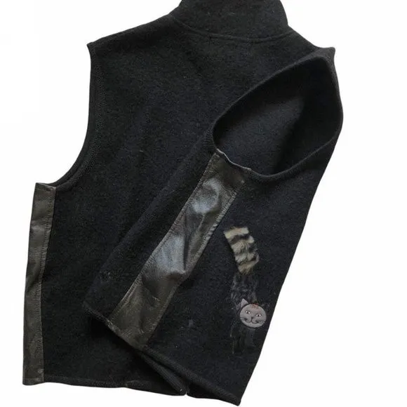 CATS Boiled Wool Appliqué Leather Black Zipper Closure Vest Womens Size XL - Image 8