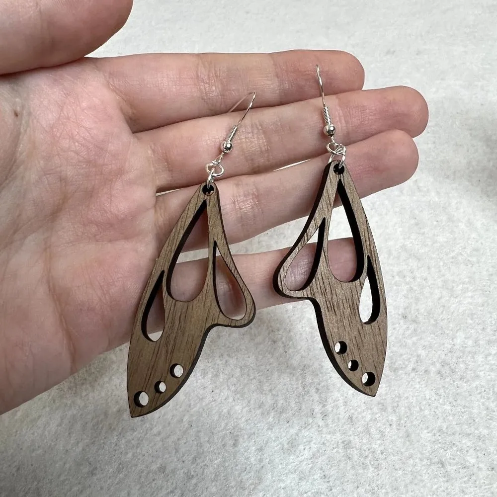 Wooden Butterfly Wing Dangle Earrings - Image 2