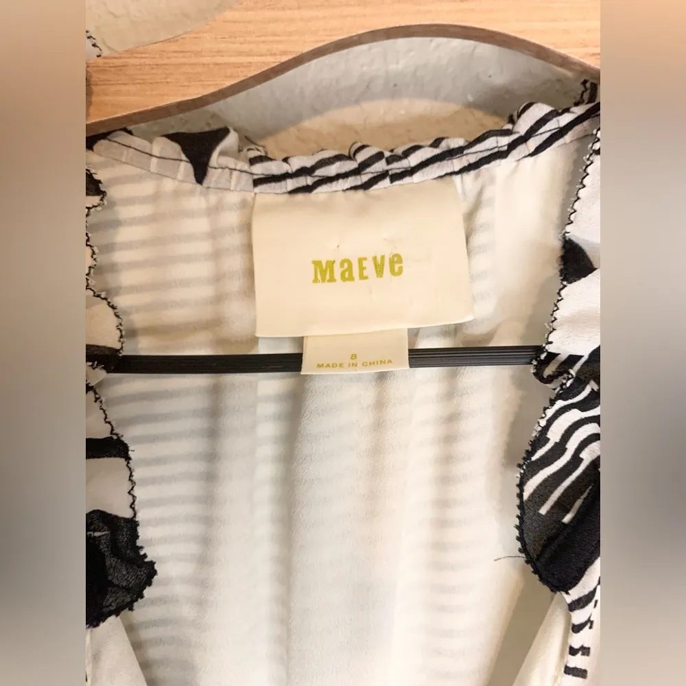 Anthropologie Maeve Halter Black Cream Dot Print Maxi Dress High Low Hem Size 8 - Image 6