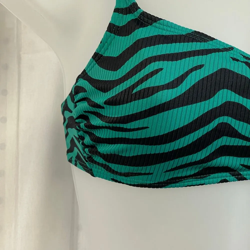 Xhilaration L Green Zebra Print Bikini Top Ribbed Stretch Swimwear Adjustable - Image 2