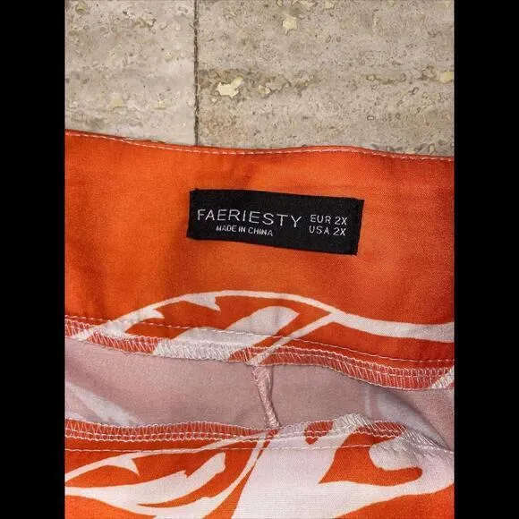 Faeriesty Flare Trousers‎ Wide Leg Asymmetrical Pants Womens 2X Orange White Size XXL - Image 3