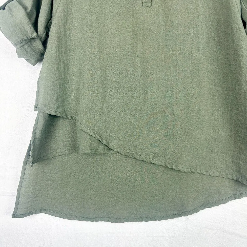 Lulu B Asymmetrical Long Sleeve Tunic Top Size Small Green Roll Tab High Low - Image 4