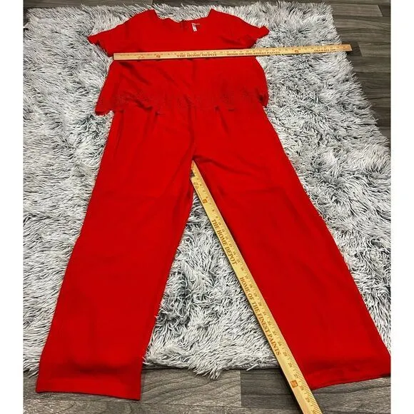 NY Collection Women's Laser-Cut‎ Popover Jumpsuit Mandarin Orange XL MSRP 70.00 - Image 9