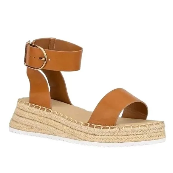 Olivia Miller Beach Open Toe Slingback Espadrille Wedge Sandals Cognac Size 10 - Image 13