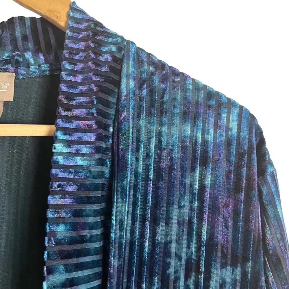 Chico’s Velvet Stripe Tie-Dye Blue Open Front Cardigan Sweater Size US 8 - Image 4