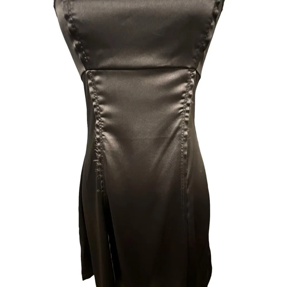 Urban Outfitters Womens Black Satin Slip Dress Size M HOCO Goth Fairy 90s - Image 3