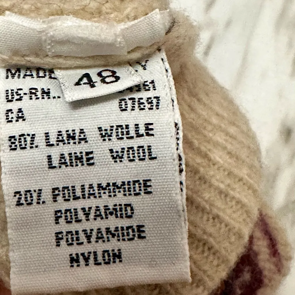 United Colors Of Benetton Oatmeal Pop Over Sweater Collar Pattern Cozy Cabincore - Image 5