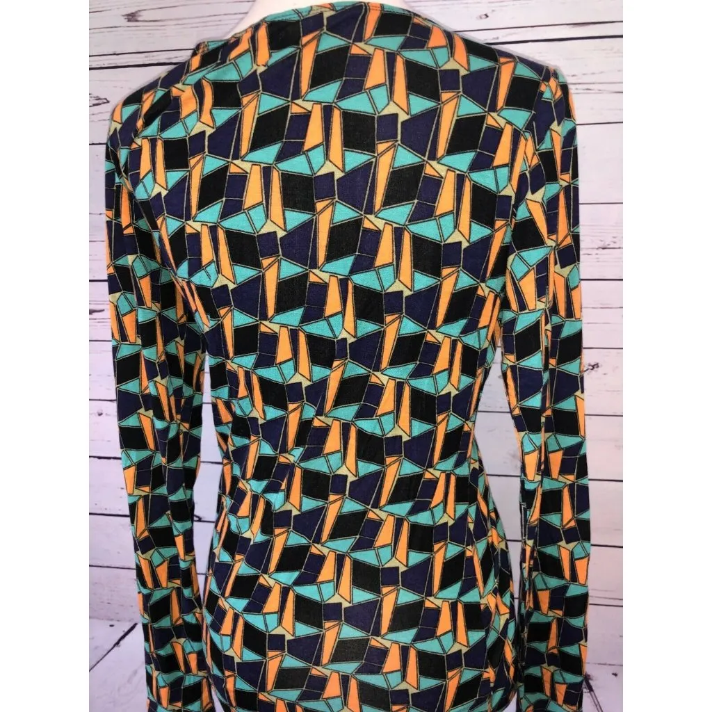 Cabi Small Long Sleeve Shirt Faux wrap ruched Gathered Front Geometric‎ Colorful - Image 9