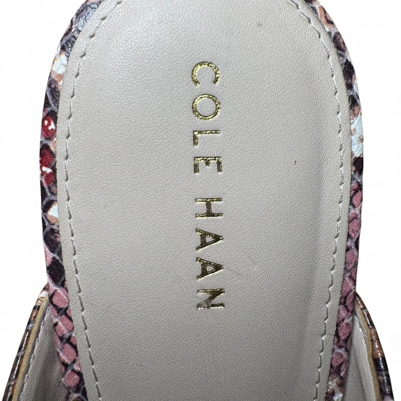 Cole Haan Women’s Size 8B Embossed Leather Snake Print Mules Slip On Flats Pink - Image 8