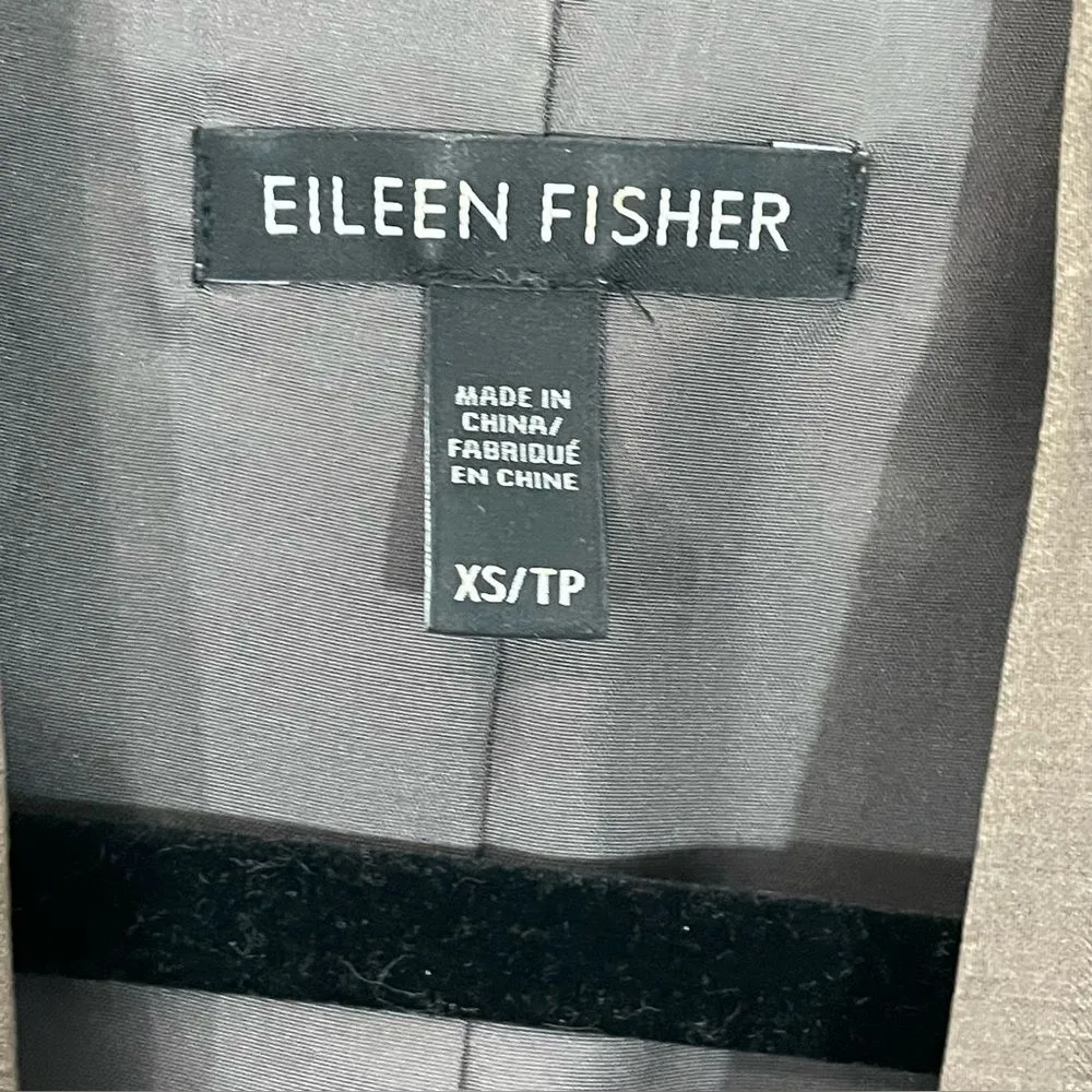 Eileen Fisher Organic Linen Silk Satin Blend Blazer Open Jacket‎ Size XS Brown - Image 11