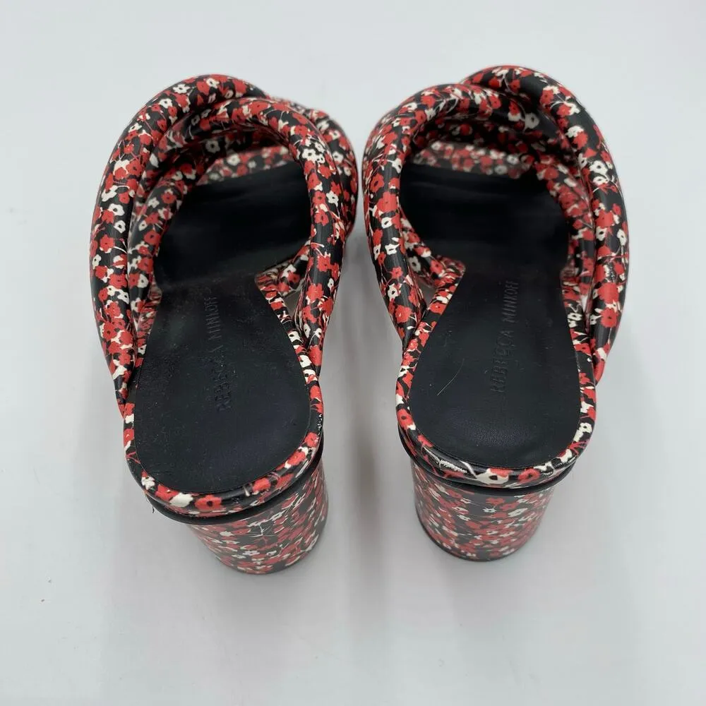 Rebecca Minkoff Amandine Black Red Floral 3" Heels Strappy Slide Sandals Size 8 - Image 7