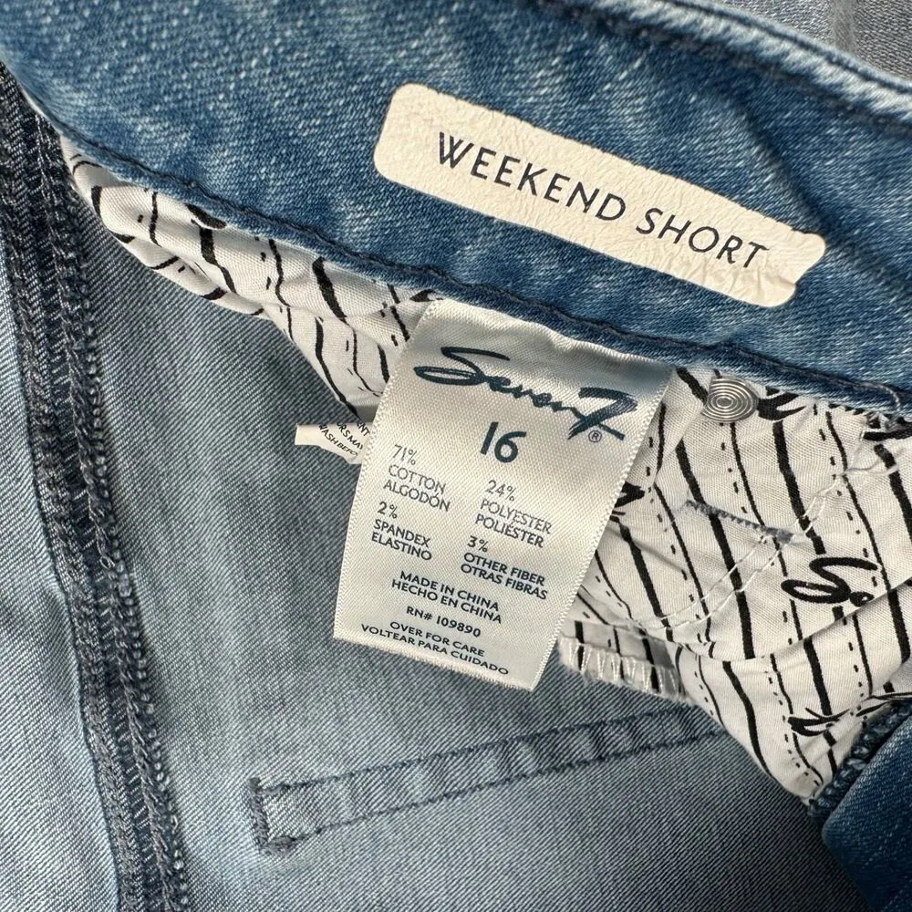 Seven7 Jeans Weekend Short WOmen's 16 Blue Denim Cut Off Distressed 4.5" Inseam - Image 5