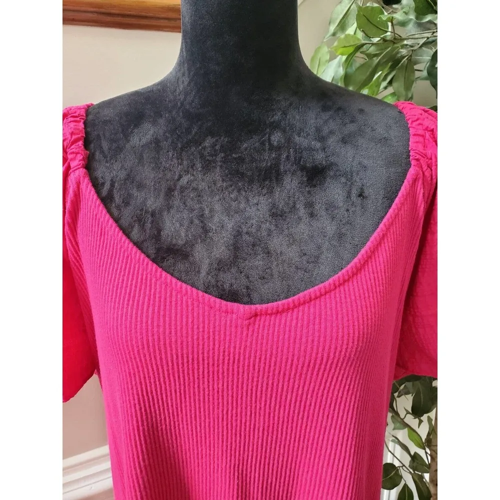 Ava & Viv Womens Pink Solid Cotton Short Sleeve Scoop Neck Top Blouse Size 4X - Image 2