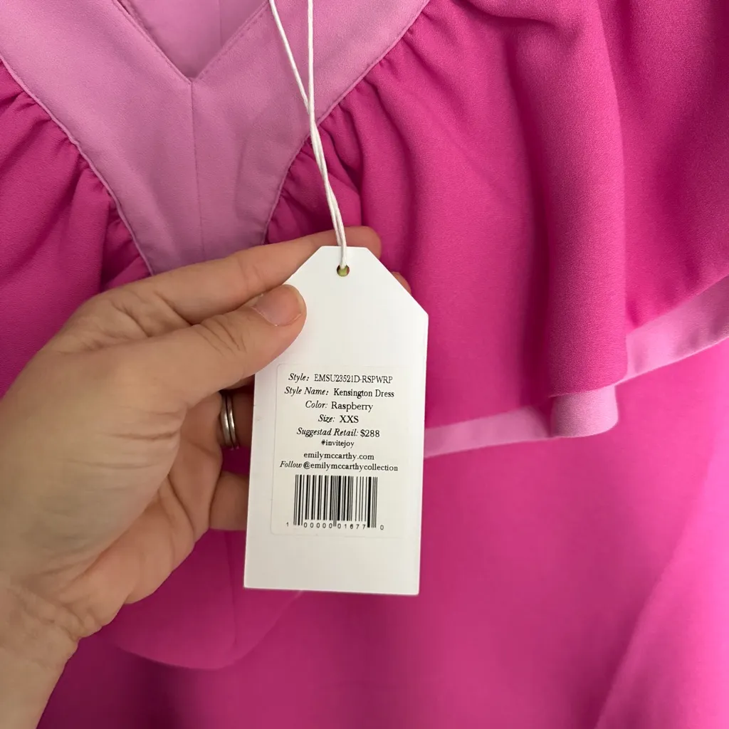 NWT Emily McCarthy Kensington Dress Fuchsia Ruffle V - Image 3