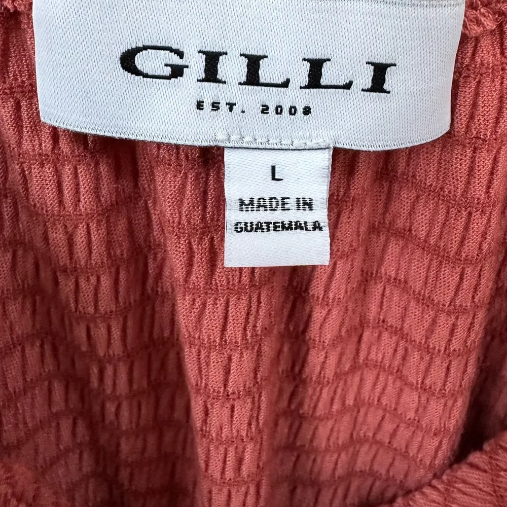 Peasant midi dress, salmon color, textured fabric, smocked waist, scoop neck Pink Size L - Image 3