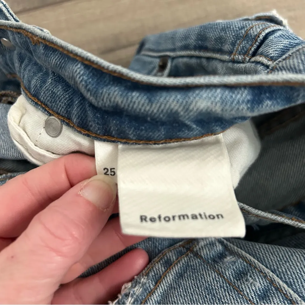 Reformation High Rise Cynthia Button Fly Relaxed Straight Leg Denim Blue Jean 25 - Image 7