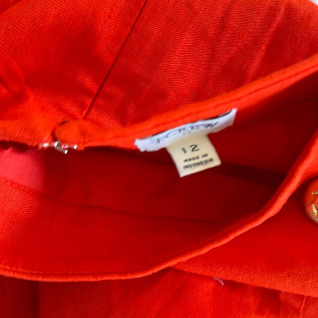 NWOT J. Crew Pleat Front Stretch Linen Sailor Skirt Bright Orange / Red - Image 5