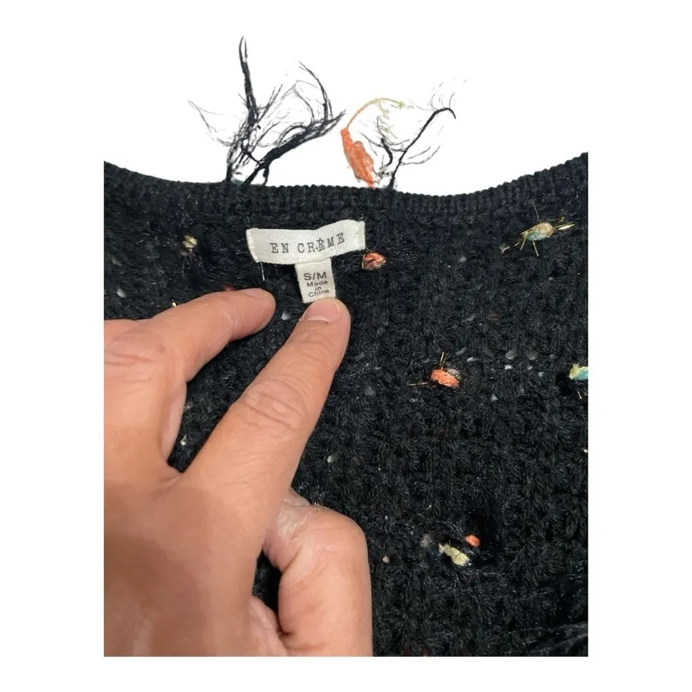 En Crème Multi color, shag, cardigan, front clasp, S/M Black Size undefined - Image 9