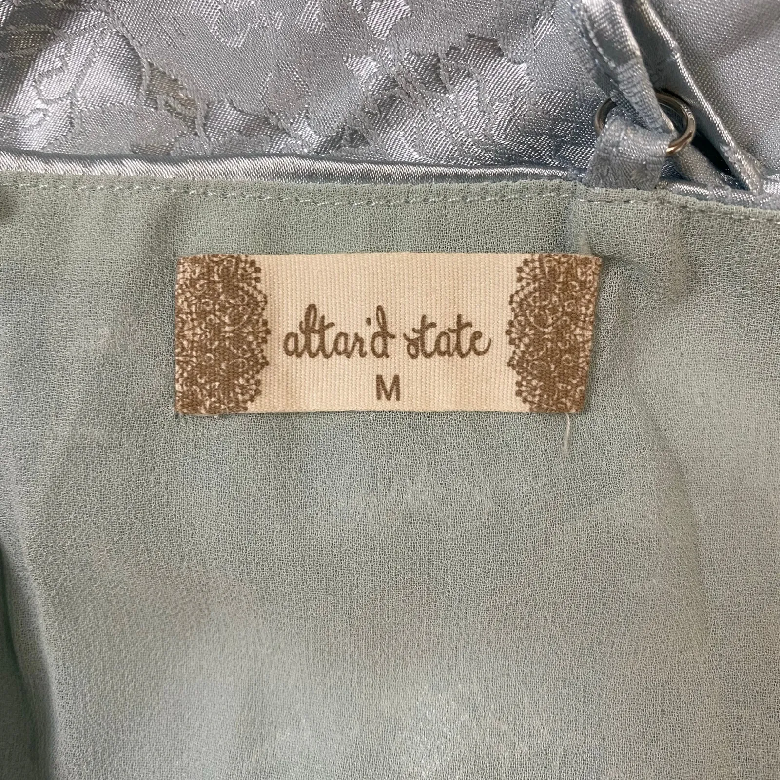 Altar’d State Light Blue Satin Floral Jacquard Ruffled‎ Mini Party Dress Size M - Image 2