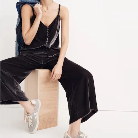 Madewell Velvet VISCOSE SILK crop Wide Leg pant & button cami set size 4 /S gray - Image 7